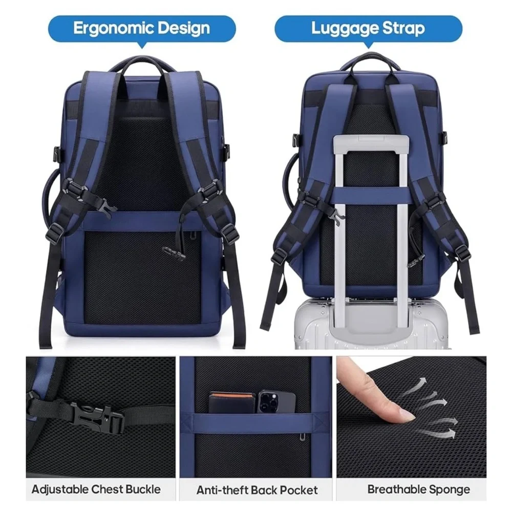 40L Flight Approved Travel Backpack Expandable Water-Resistant 17” Laptop Bag